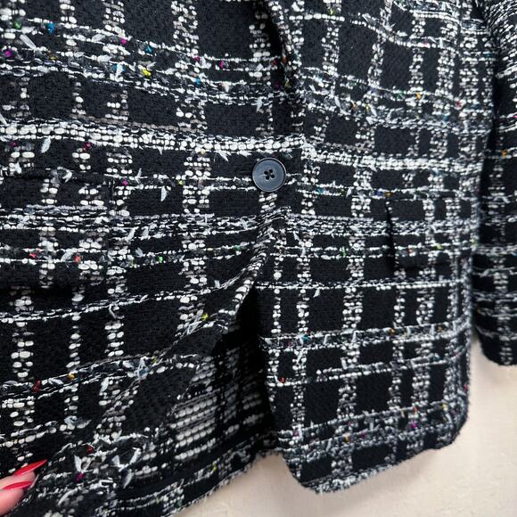 Argent Tweed Wool Blend Single Button Black Plaid Boucle Blazer Jacket 8 - Picture 4 of 13